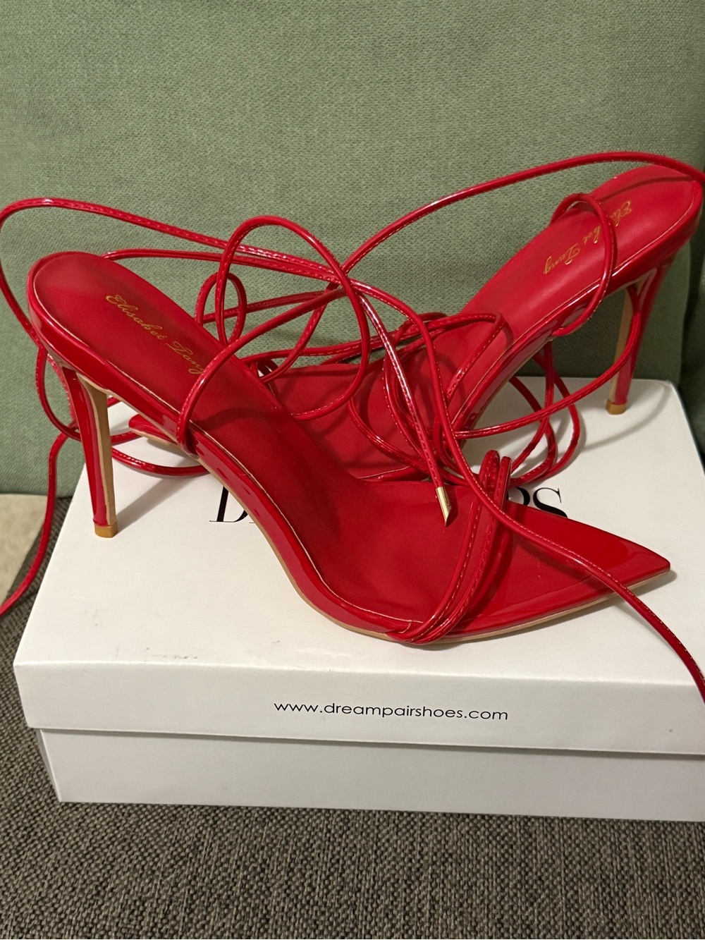 Ladies Red Strappy Pointed-Toe Heels - - Picture 3 of 5